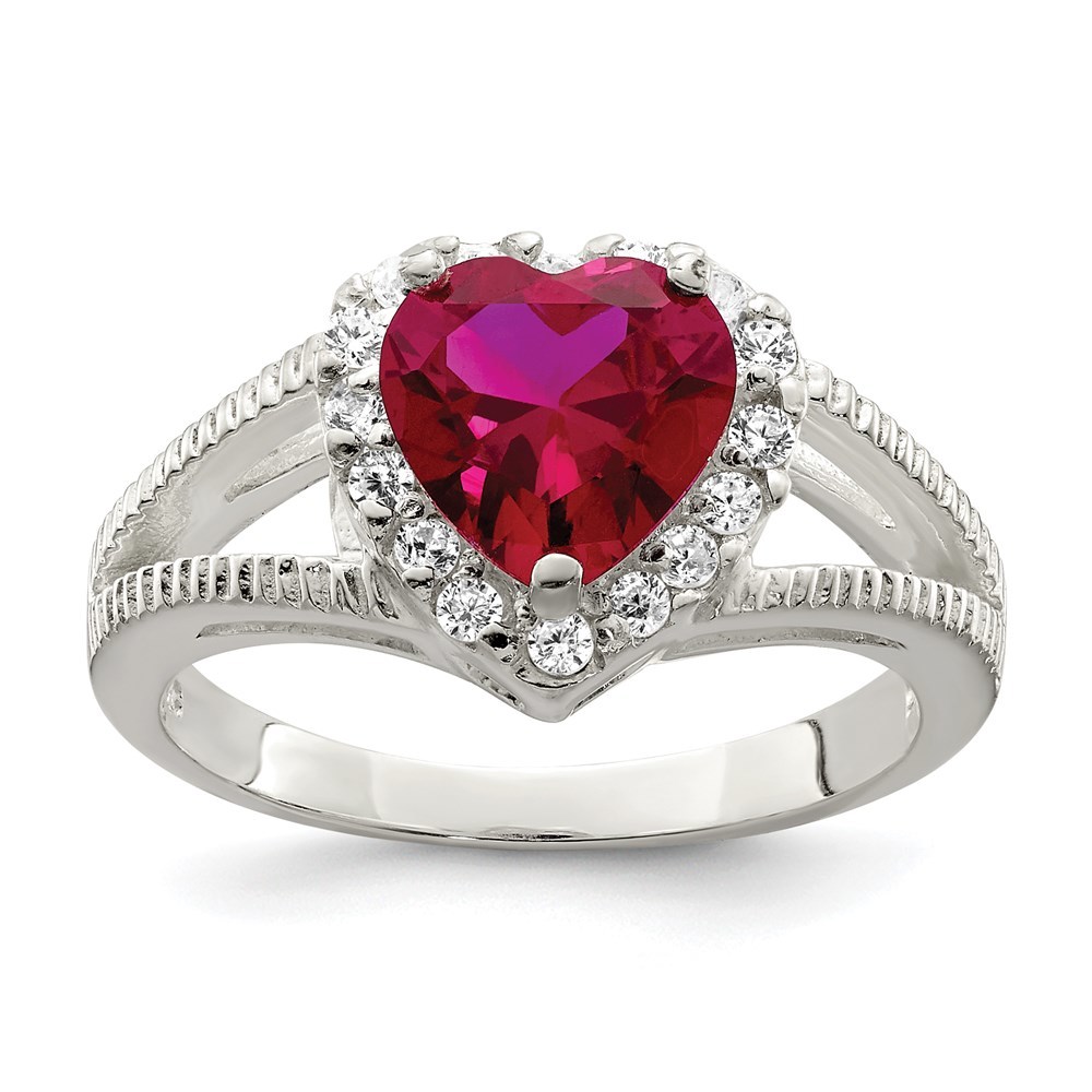 925 Sterling Silver Red CZ (Cubic Zirconia) Heart Ring